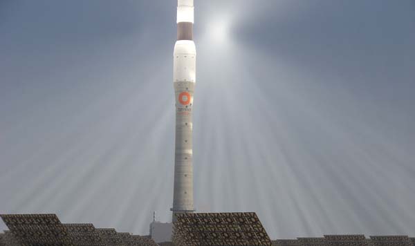 Zrcadla soustředí sluneční záření na centrální věž. Záření rozpálí věž na 900°C. Roztavená sůl ve věži dosáhne teploty 500 °C a přenese teplotu do zařízení umístěných u základů věže.